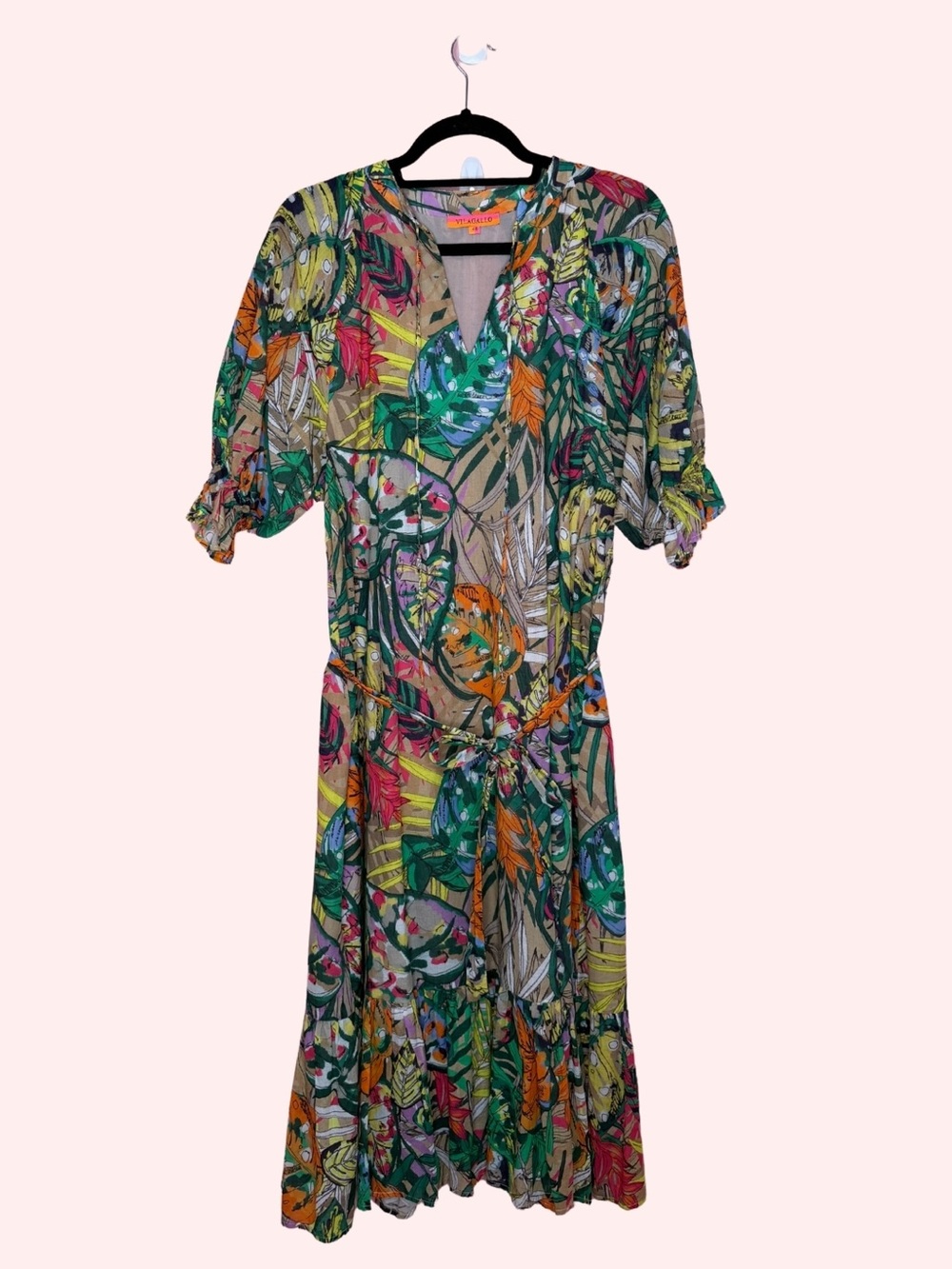 Vilagallo Multicolor Tropical Leaf Maxi Dress